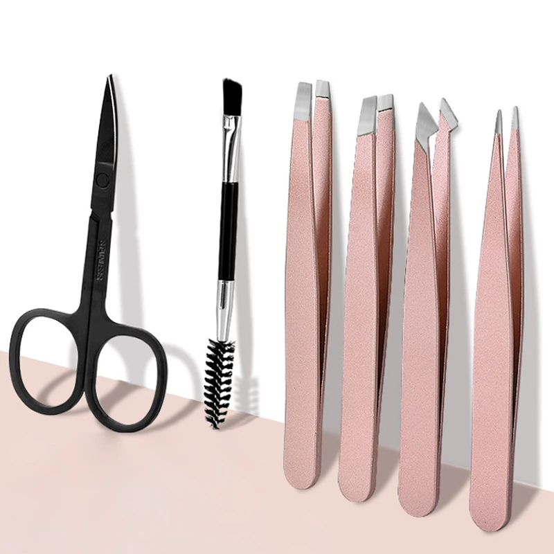 6Pcs Colorful Eyebrow Tools Kit New Arrival Professional Stainless Steel Tweezer Eyebrow Face Nose Hair Clip Remover Tool Banan