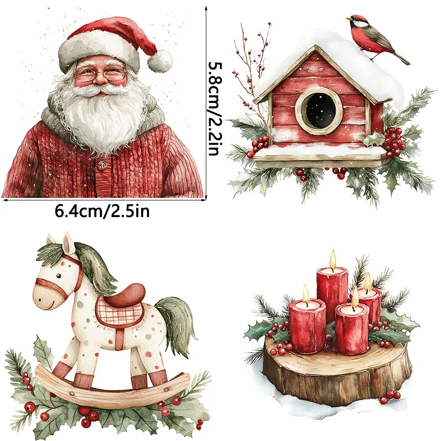 3 Stück rustikal rot grün Weihnachten UV DTF Glas Tasse Wrap Transfer Aufkleber Tassen Grußkarten Winter Weihnachtsbaum Ornament Home Decor – Detail 4