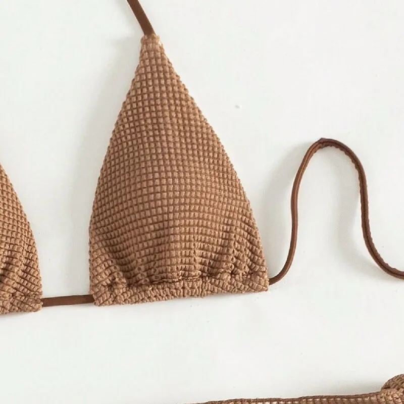 Brown Halter Bikini Skirt Set 4
