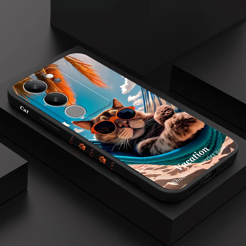 

Vacation Cat Phone Case For VIVO V50 V40 V30 V29 V29E V27 V27E V25 V25E V23 V23E V21 V20 Y20 Y12 Y21 Y22 Y50 Y35 Pro 4G 5G