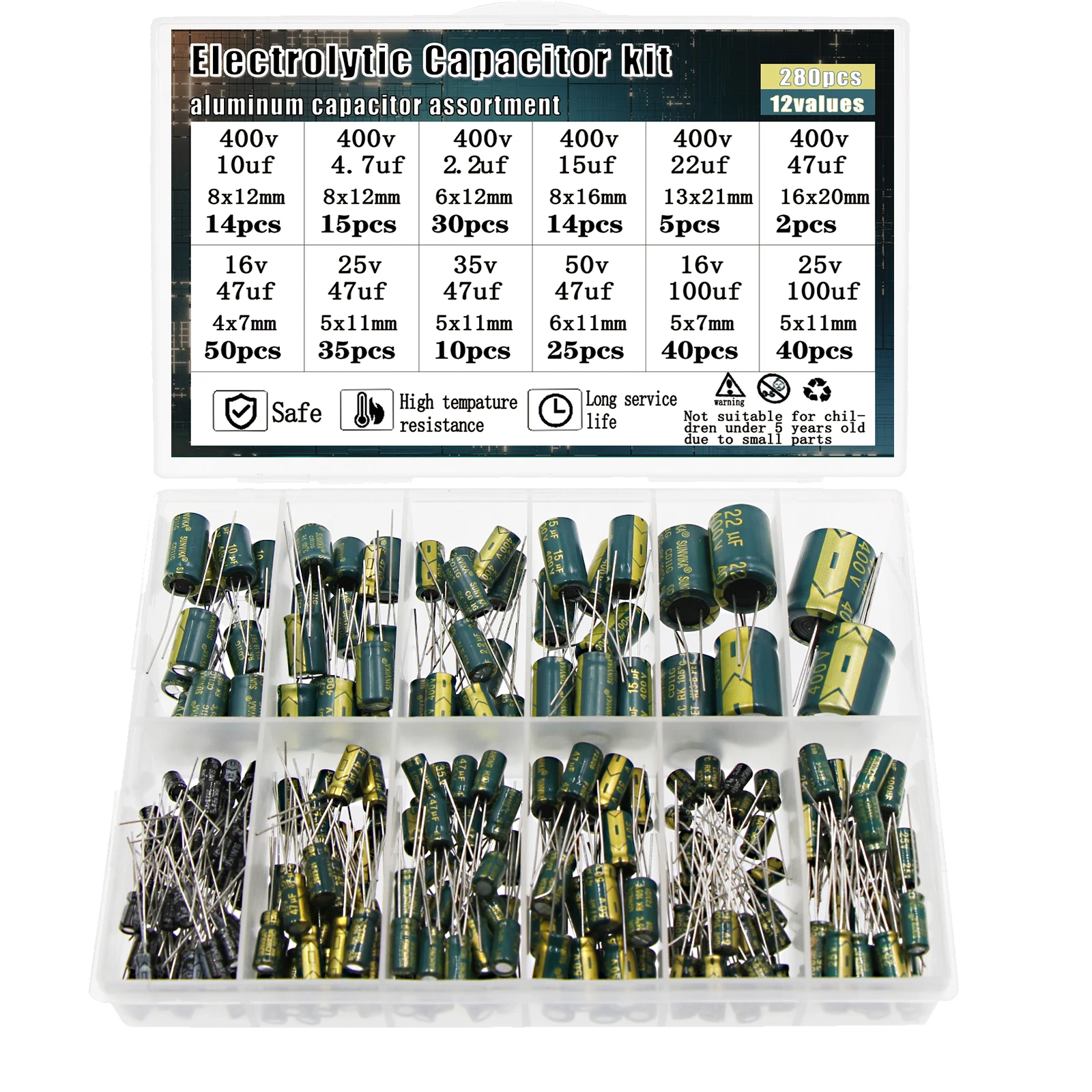 

Aluminum Electrolytic Capacitor Assortment Kit 10v 16v 25v 35v 50v 400v 10uf 100uf 470uf 1000uf