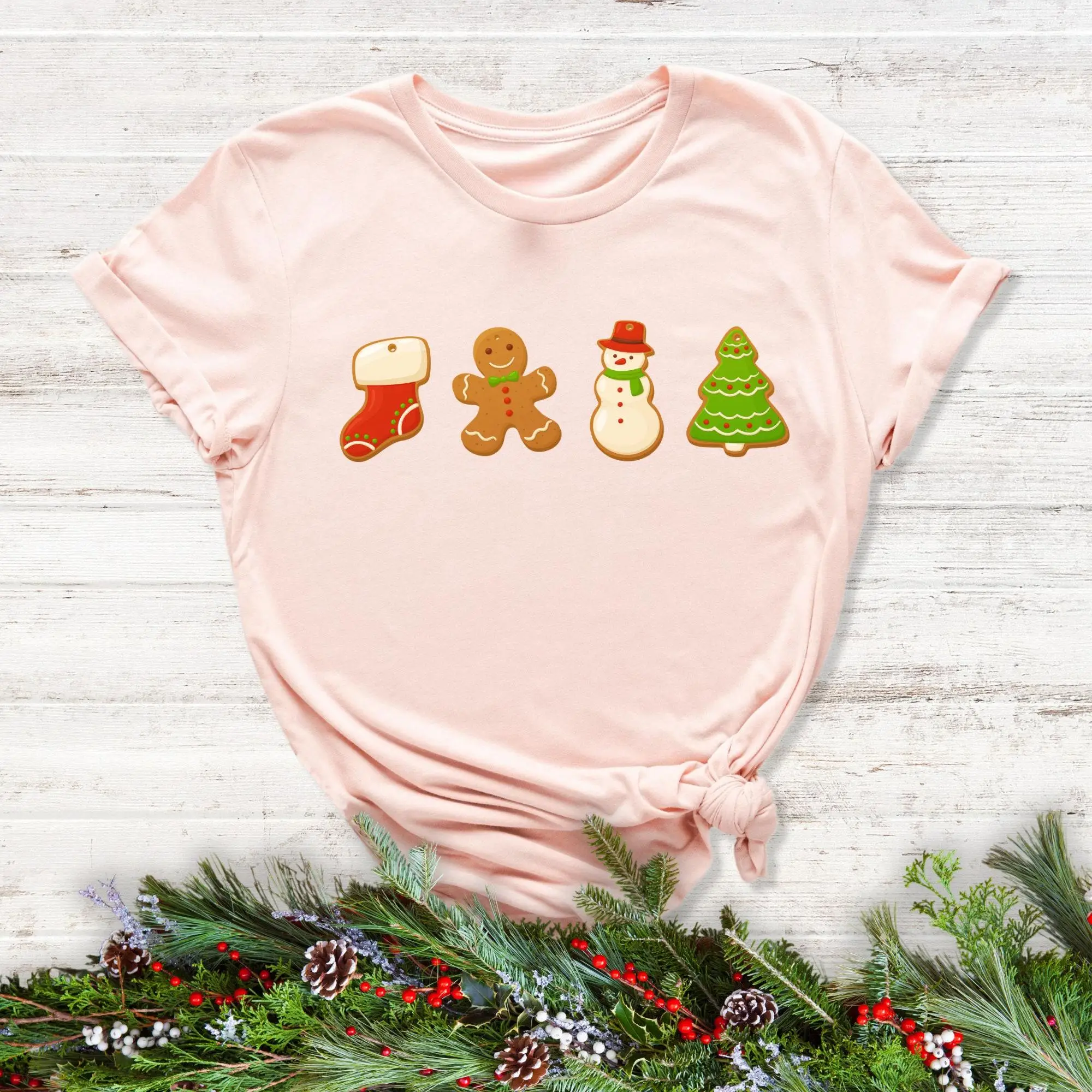 Christmas Red Socks T Shirt Gingerbread Snowman Tree Cute For Friends Merry