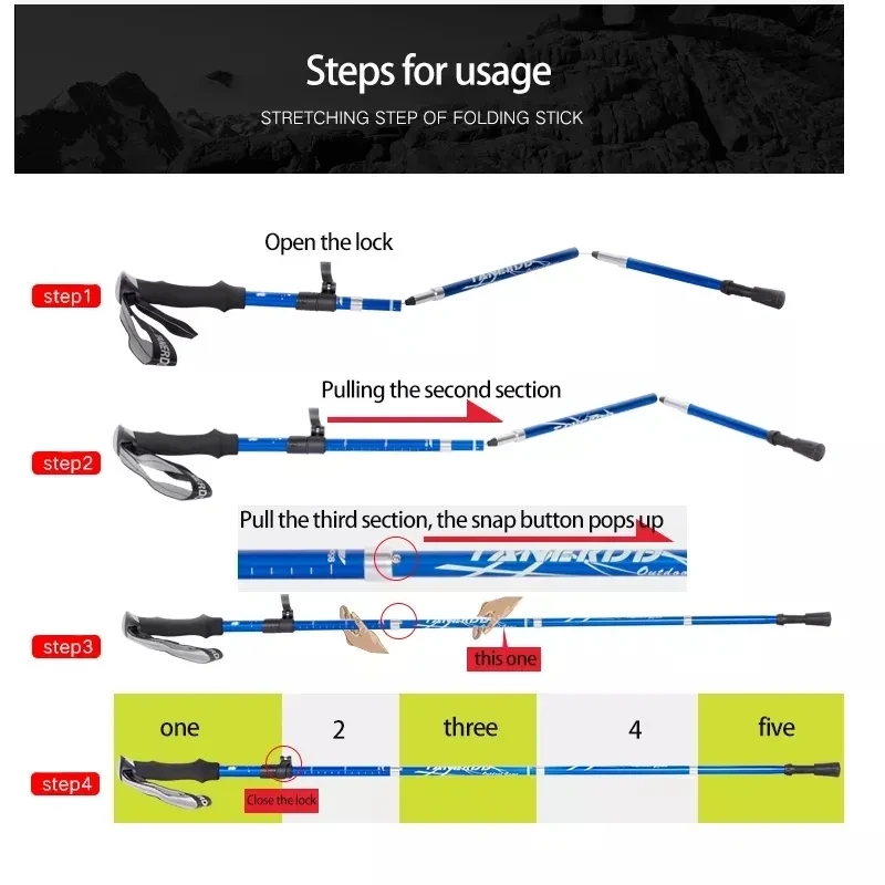 Bastone da Trekking multifunzione pieghevole ultraleggero bastone da passeggio per neve portatile antiurto Alpenstock bastone da Trekking per