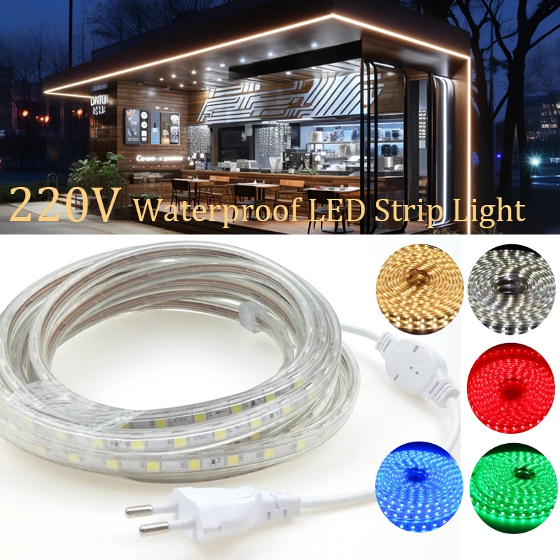 

Outdoor Waterproof 220V High Brightness Led Strip Lights Flexible Ribbon for Garden Lighting Room Kitchen Decor with EU Plug