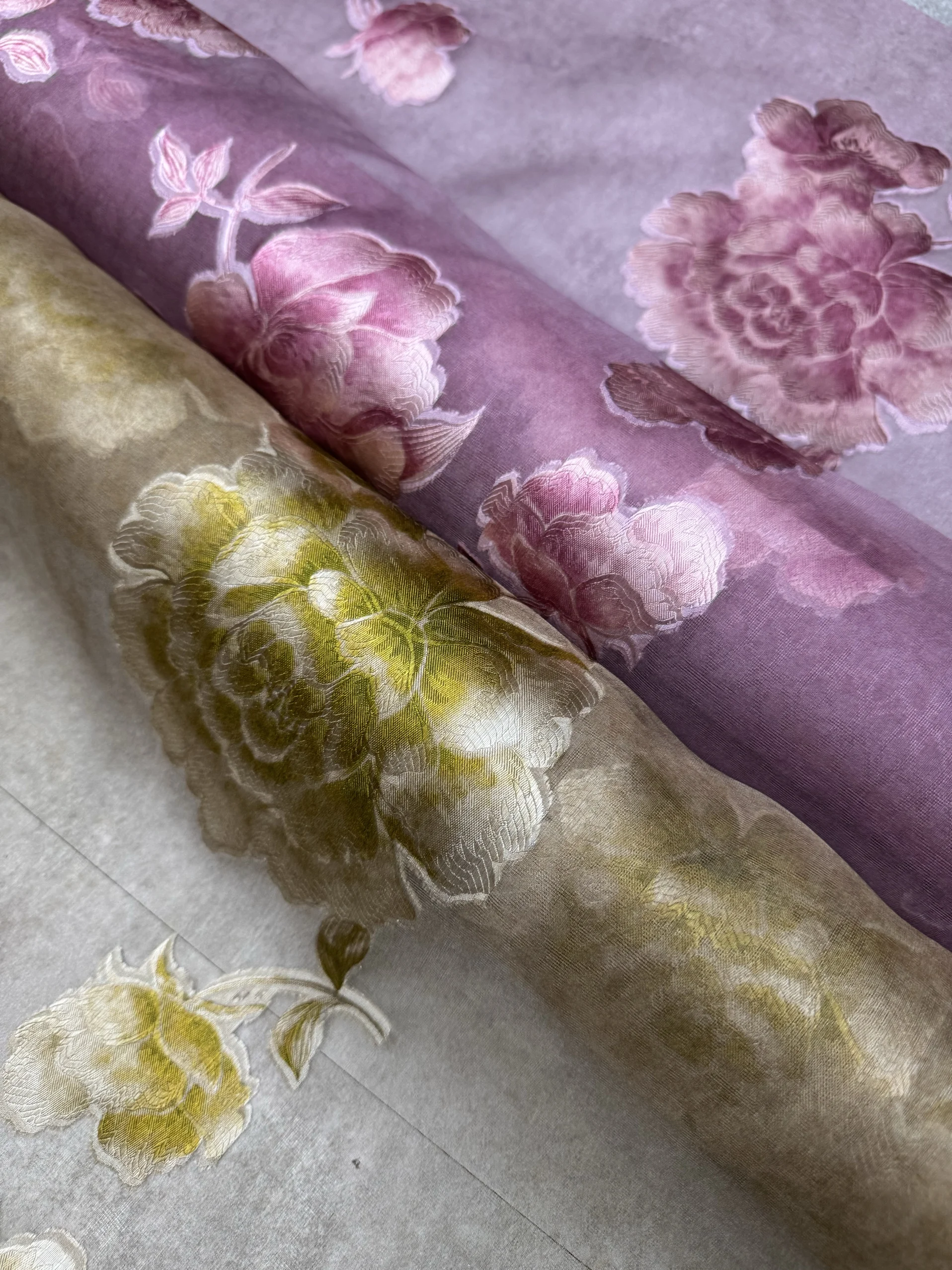 

Peony Flower Silk Chiffon Fabric 100 Silk New Chinese Style National Trend DIY Material for Vest Hanfu Home Fabric