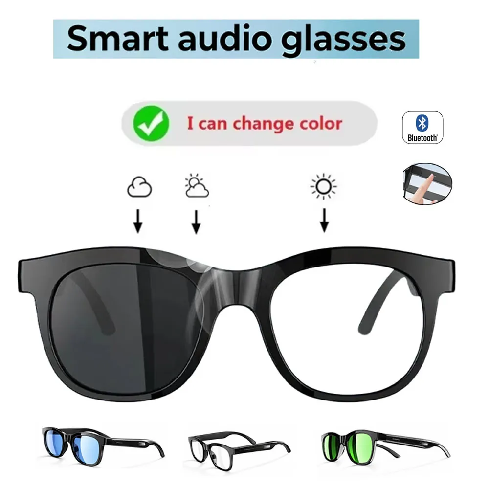 

2026 New Smart Glasses Headphone Glasses Color Change Bluetooth Voice Calls Control Music UV Photosensitive Polarized Sunglasses