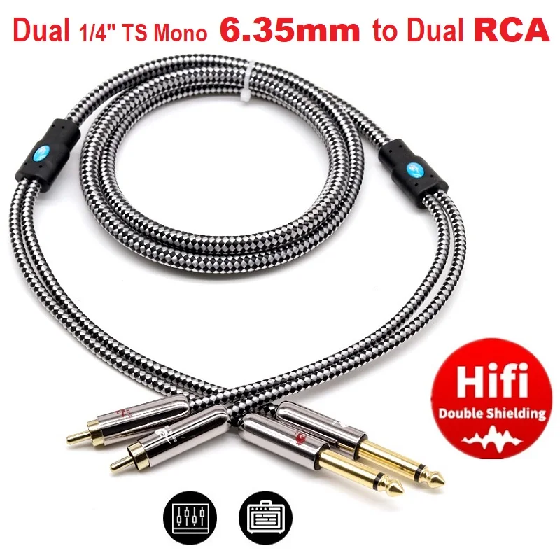 المزدوج 1/4 "TS أحادية ذكر 6.35 مللي متر إلى RCA ذكر كابل الصوت خلاط وحدة التحكم مكبر للصوت المتكلم نظام المسرح المنزلي محمية الحبال