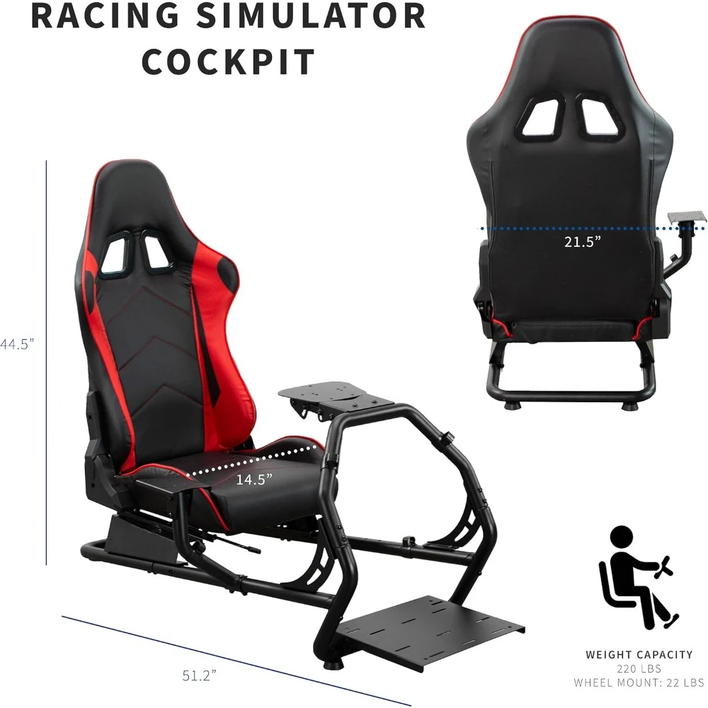 Racing Simulator Cockpit with Wheel Stand, Gear Mount, Chair and Frame Only, Racing Style Reclining Seat