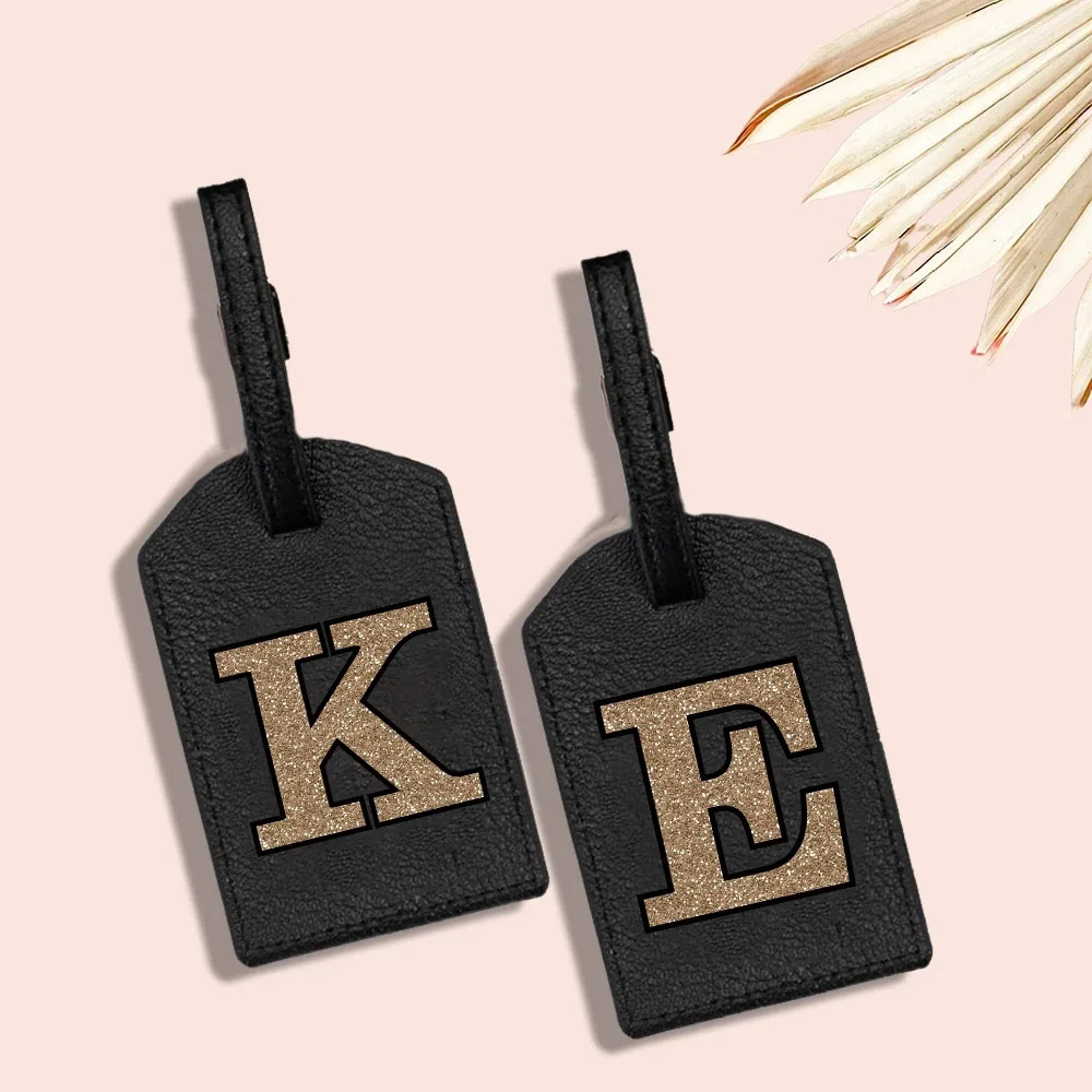 Gold Retro Initial Printed Saying Leather Luggage Tags for Travel Bag Suitcase Travel Handbag Label Tag Birthday Festive Gifts