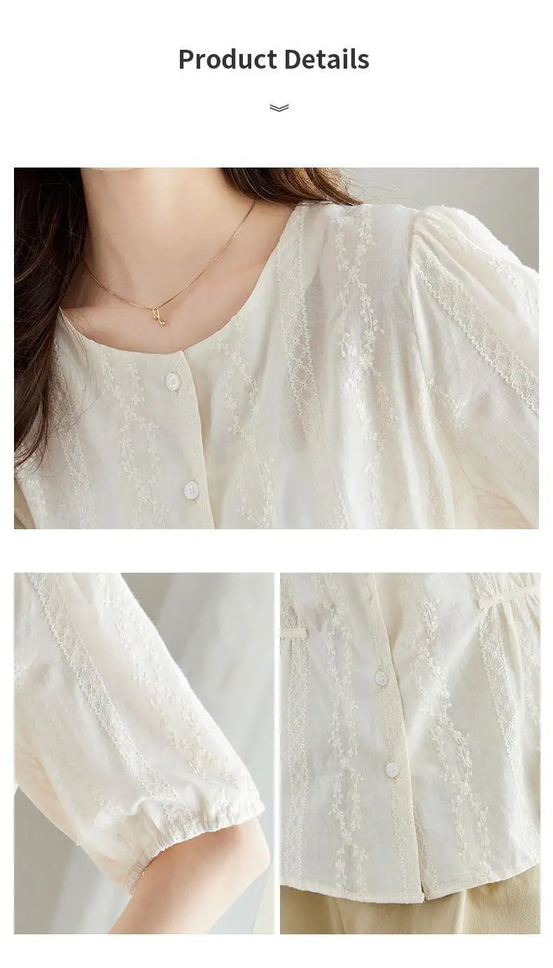 Frans temperament kanten shirt voor dames Zomer nieuwe ronde hals top met korte mouwen voor dames