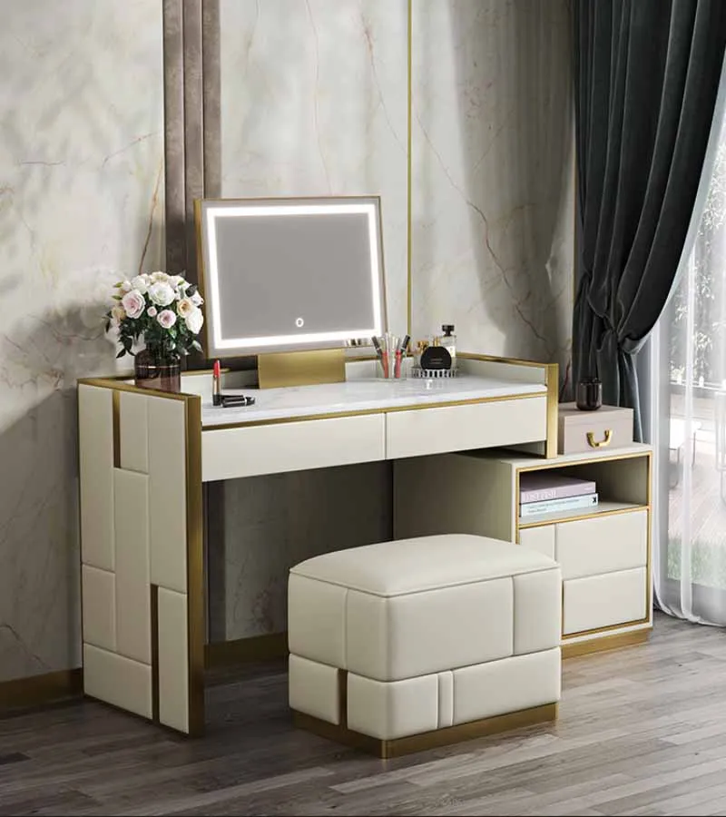 Light Luxury Dressing Table, Simple Customized Marble Rock Plate, Italian Storage Cabinet, One piece Bedroom Makeup Table