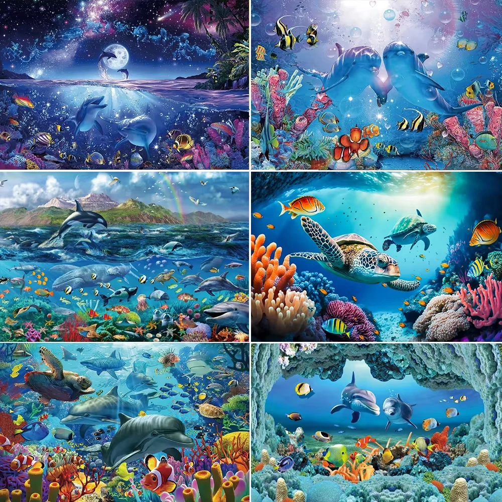 Ozean-Delfin-Korallen-Fische Unterwasser-Thema Diamant-Malerei-Set Mosaik-Kreuzstich für Geburtstagsparty-Dekoration