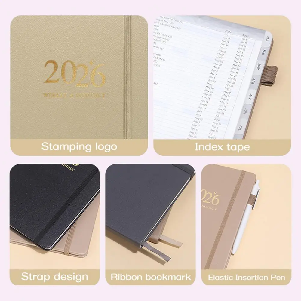 Planer mit elastischem Band 2026-Planer für Studenten 2026 A5 Hardcover-Tagebuchplaner für Arbeitsleben, Gleichgewicht, Reisen, College für Zuhause