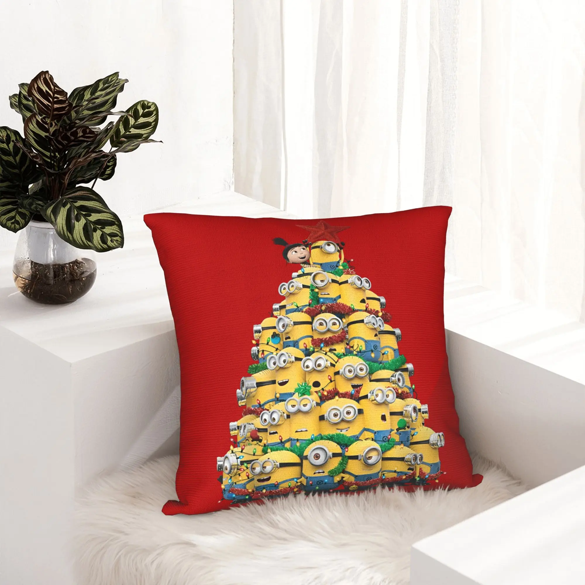 Cartoon M-Minions Christmas Pillowcase Soft Polyester Cushion Cover Decor  Throw Pillow Case Cover Home Square 40X40cm