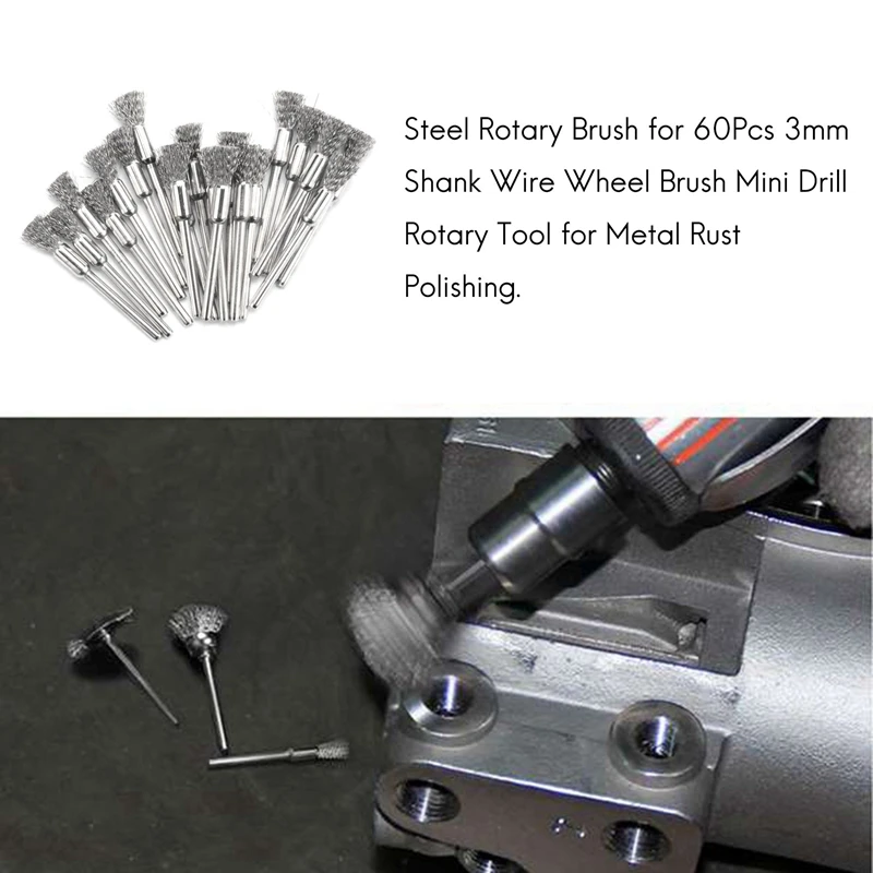 Steel Rotary Brush For 120Pcs 3Mm Shank Wire Wheel Brush Mini Drill Rotary Tool For Metal Rust Polishing