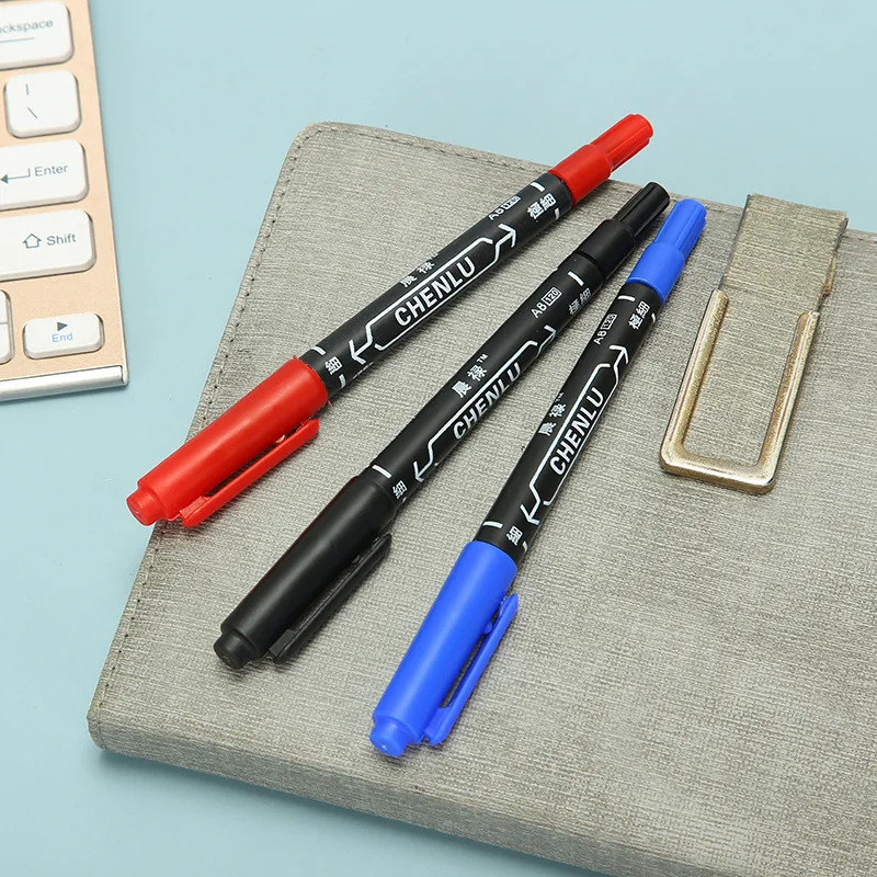 10pcs Double Headed Line Marker Marker, Neutral Painting Suitable For: Plastic, CD, DVD, Glass, Carton, Metal. Leather, Wood