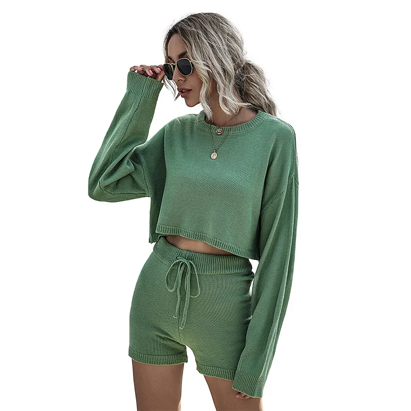 Europe 2022 Spring Autumn New 2 Piece Set Women Casual Fashion Sweaters Suit Women's Long-sleeved Navel Fall Clothes for Women