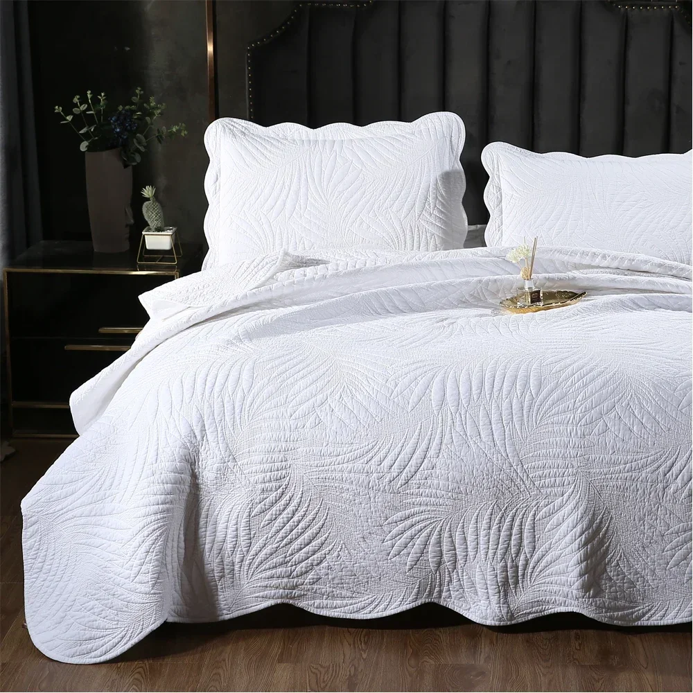 3pc cotton Bedspread on the bed Palm leaf Quilted bed cover summer quilt blanket mattress topper double bedspreads and coverlets