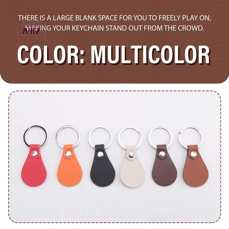 

A41Z-30Pcs Leather Keychain PU Leather Key Fobs With Rivets And Keychain Ring Sublimation Keychain Blanks