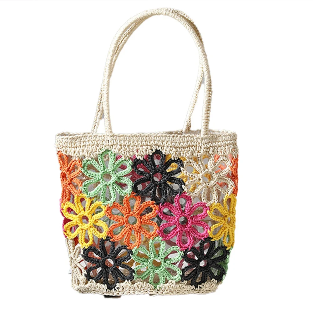 

Bohemian Hollow Flower Woven Tote Bags Summer Colors Flowers Straw Shoulder Bag Women Bag Beach Straw Women