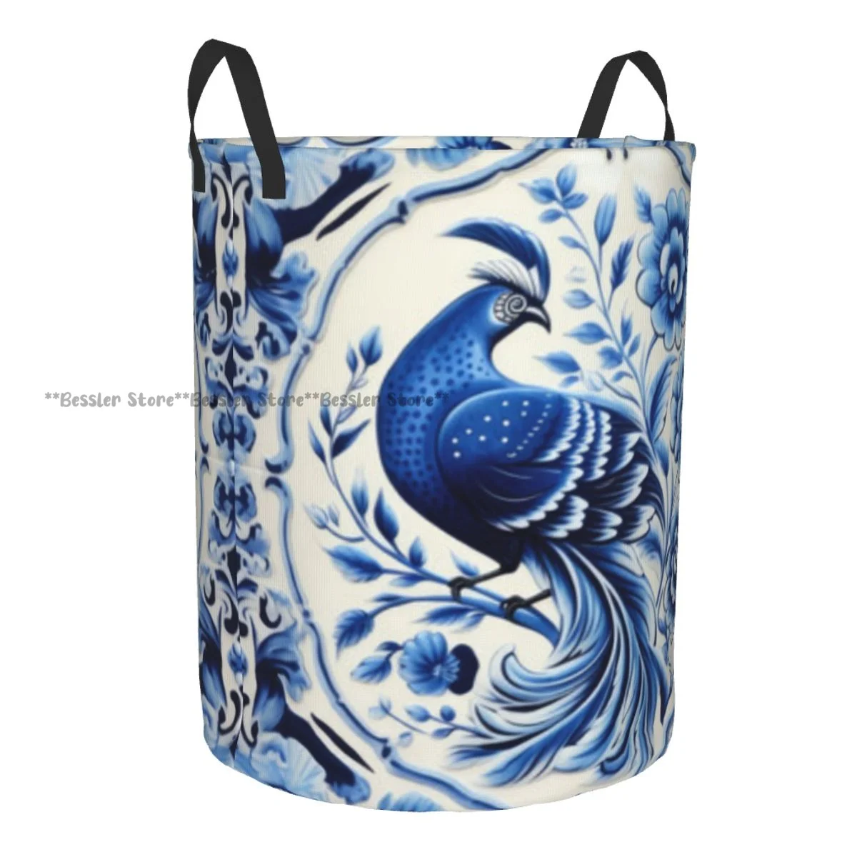 Porcelain With Peacock Pattern Waterproof Storage Bag Household Dirty Laundry Basket Folding Clothes Organizer