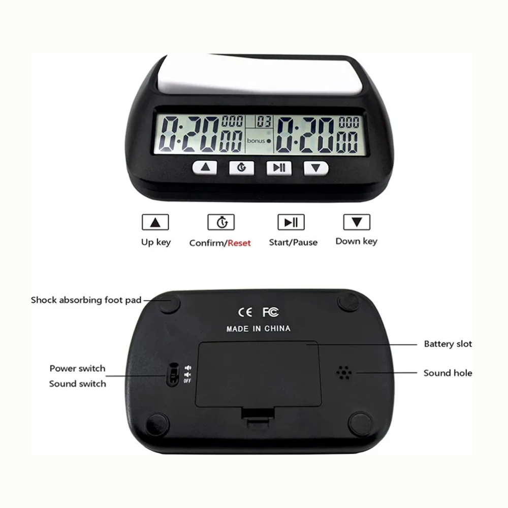 Professional Digital Chess Timer with Count Up/Down Modes & Alarm Portable Tournament Timer for International Chess/Board Game view 3