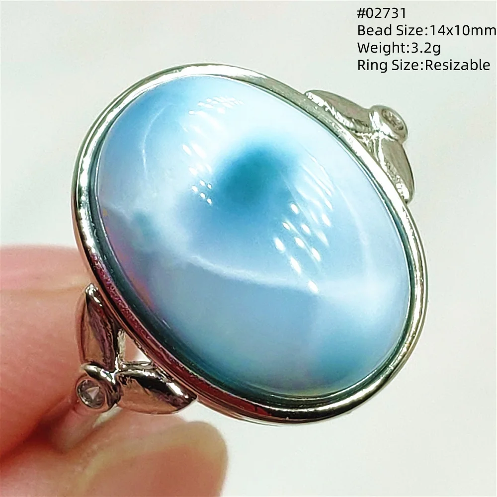 Natural Blue Larimar Ring Jewelry Adjustable Size Dominia Rare Larimar Oval Bead Water Pattern 925 Sterling Silver Fshion AAAAAA view 6