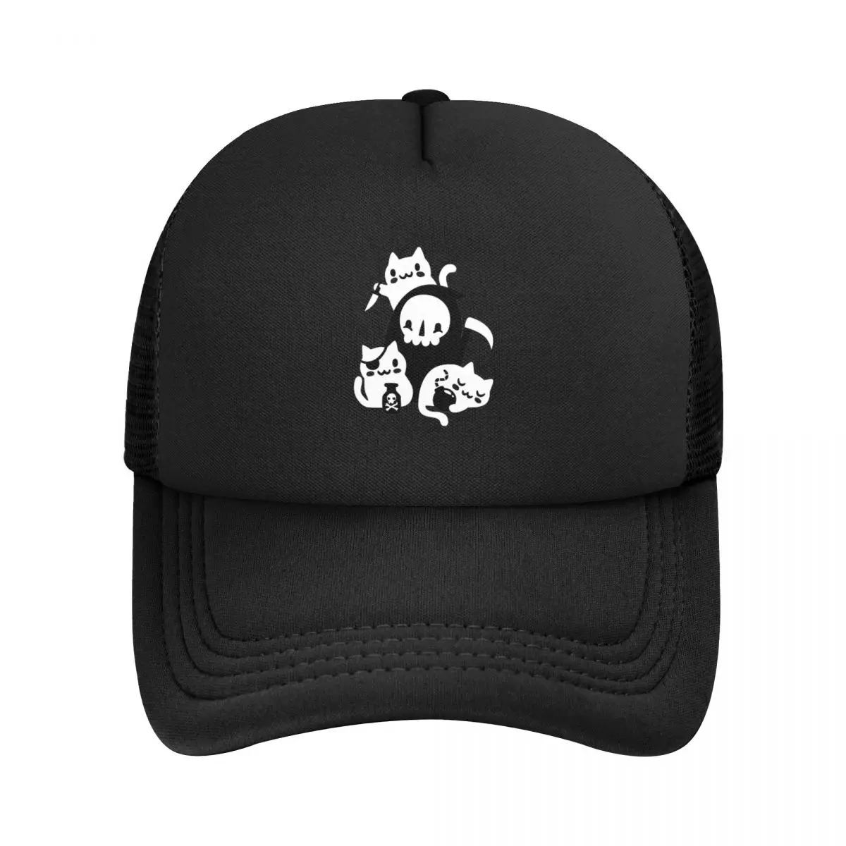 Death's Little Helpers Cat Trucker Cap Men Women Sport Halloween Cute Hats Sun Hat Racing Cap Adjustable Mesh Baseball Caps