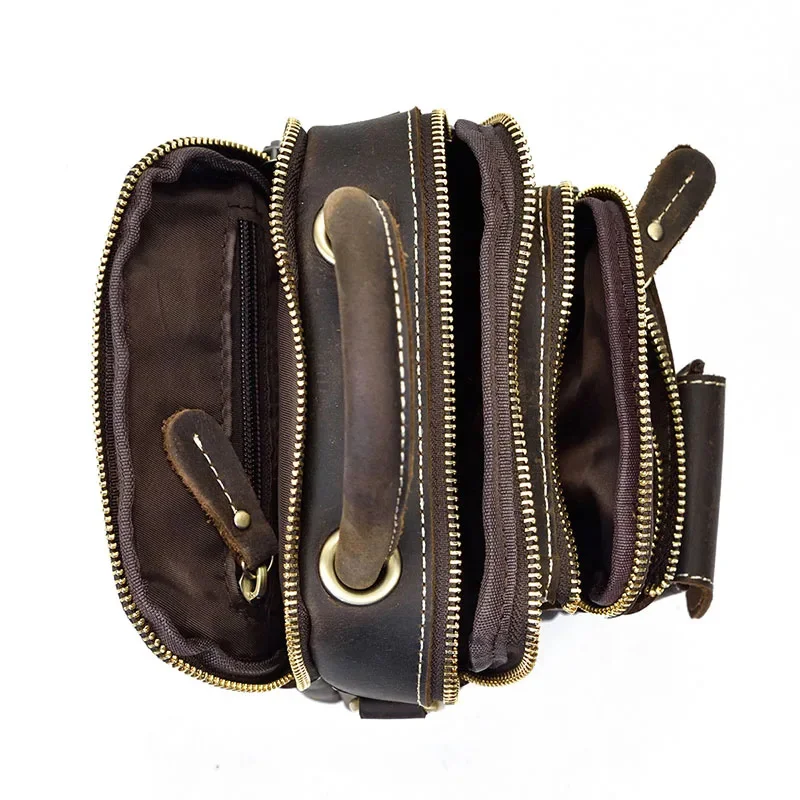 Genuine Leather Shoulder Bag Waist Dual Use Men Small Crossbody Messenger Belt Pouch Crazy Horse