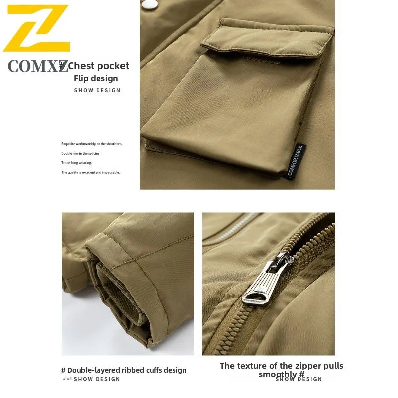 Comxz 2025 jaqueta masculina de algodão de comprimento longo de inverno moda gola de pele forro sherpa casual ao ar livre wear solto-ajuste quente parka