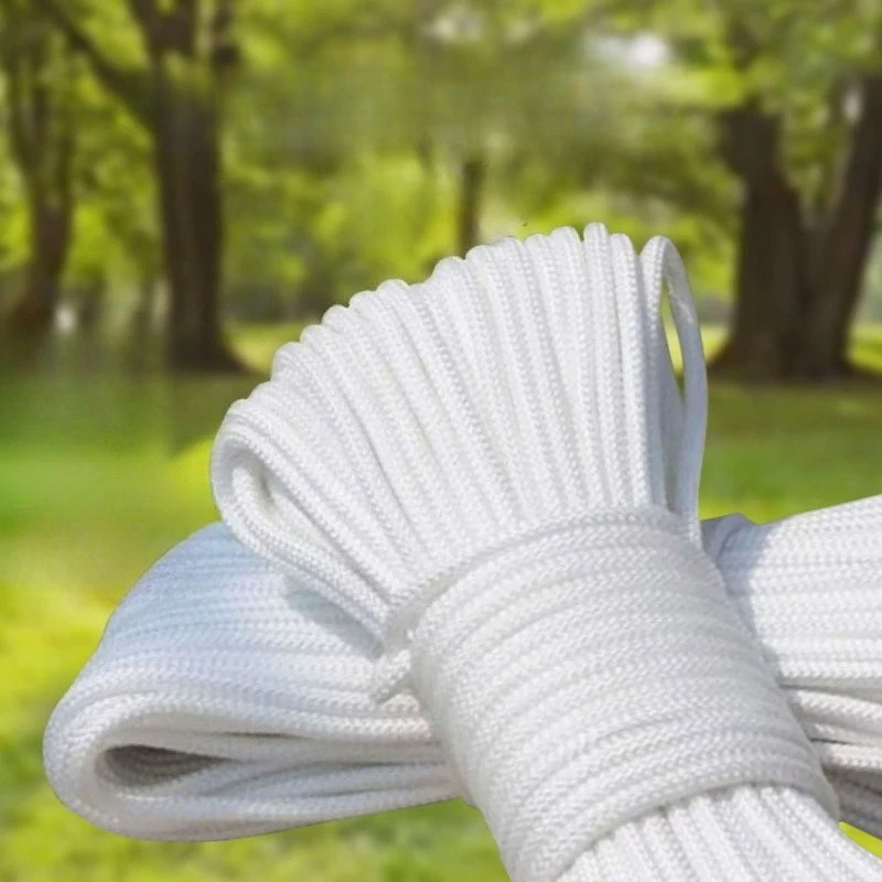 100m Outdoor Wear-resistant White Woven Rope Multi Functional Safety Rope Multiple Sizes of Tent Lanyard Straps Accessories Tool