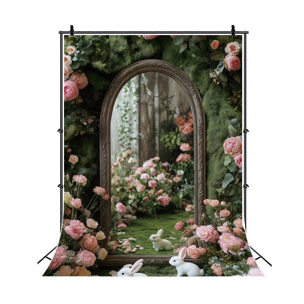 Coelhinho da páscoa flor fotografia fundo primavera festa de férias crianças retrato aniversário adulto foto pano de fundo cabine de foto adereços