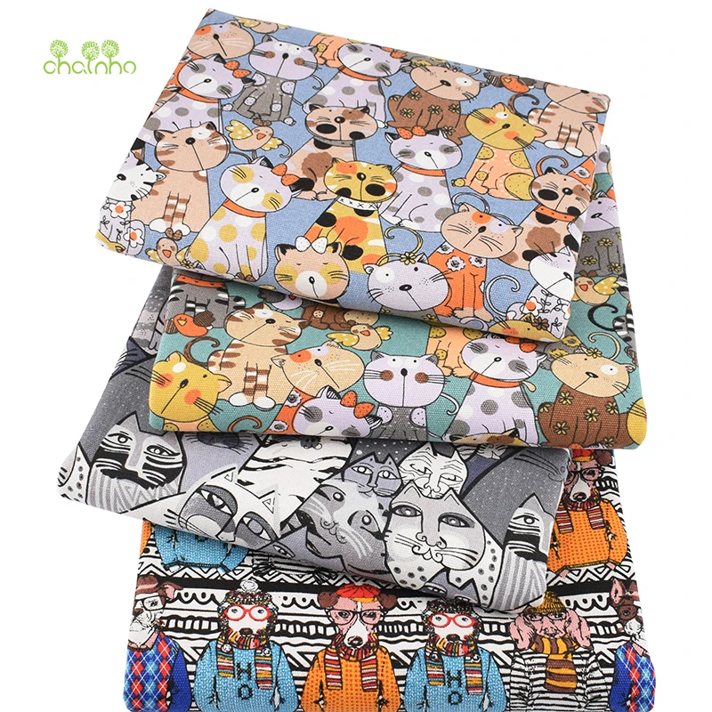 Chainho,Cotton Canvas Fabric,Handmade Sewing & Quilting Cloth,Cartoon Series,Sofa,Curtain,Bag,Cushion Material,3 Size,CF23