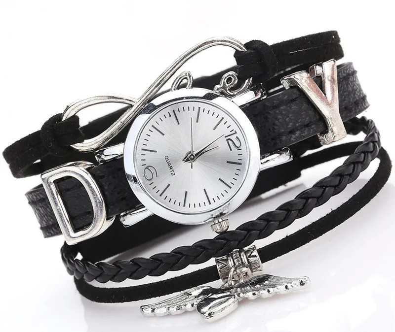 Vintage Elegant Watch for Women Classic Small Dial Bee Pendant Quartz Clock Leather Belt Bracelet Wristwatches Reloj Mujer