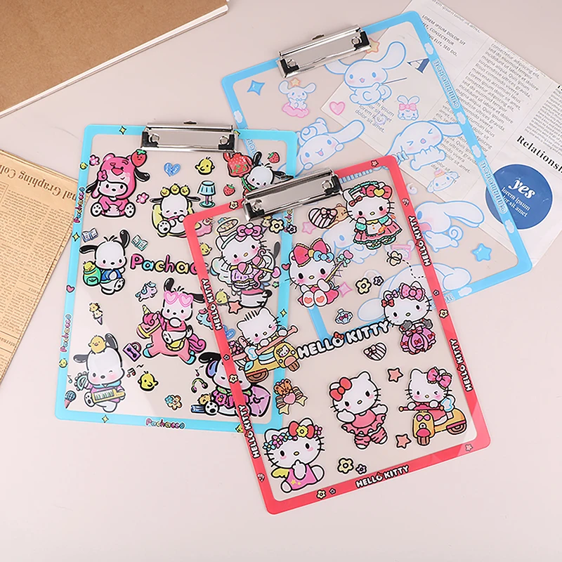 Sanrio A4 Transparent Folder Clipboard Writing Pad Cute Cartoon Document Clips Binder Storage For School Office Supplies