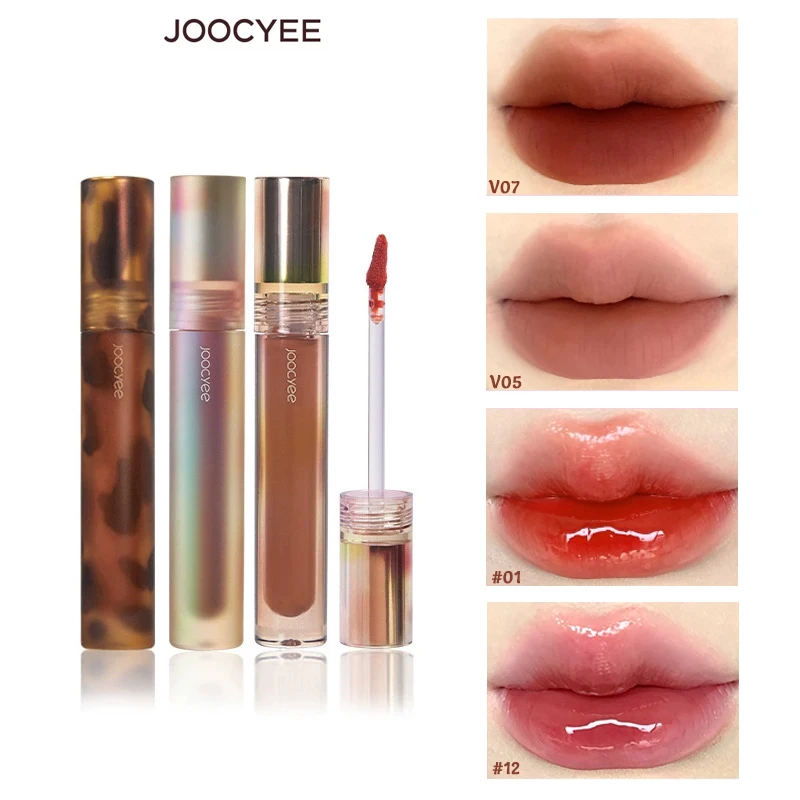JOOCYEE Brilho labial âmbar concha de longa duração acabamento espelhado lama brilhante batom de veludo aquoso
