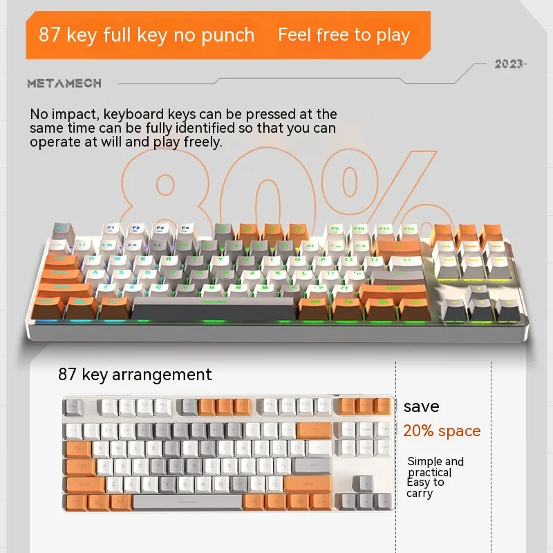 Meta przewodowa klawiatura mechaniczna podwójne zawieszenie na klucz efekt mieszane jasne Rgb bezkonfliktowy kluczowanie 87 kluczowa gra biurowa czerwona Swich
