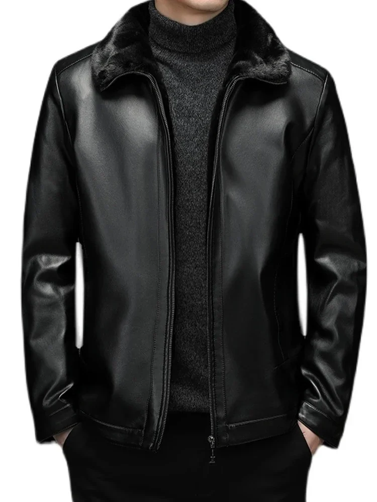 

Leather Jacket Men's Fur Integrated Lapel Winter Thickened Sheepskin Jacket Daddy Casual Coat