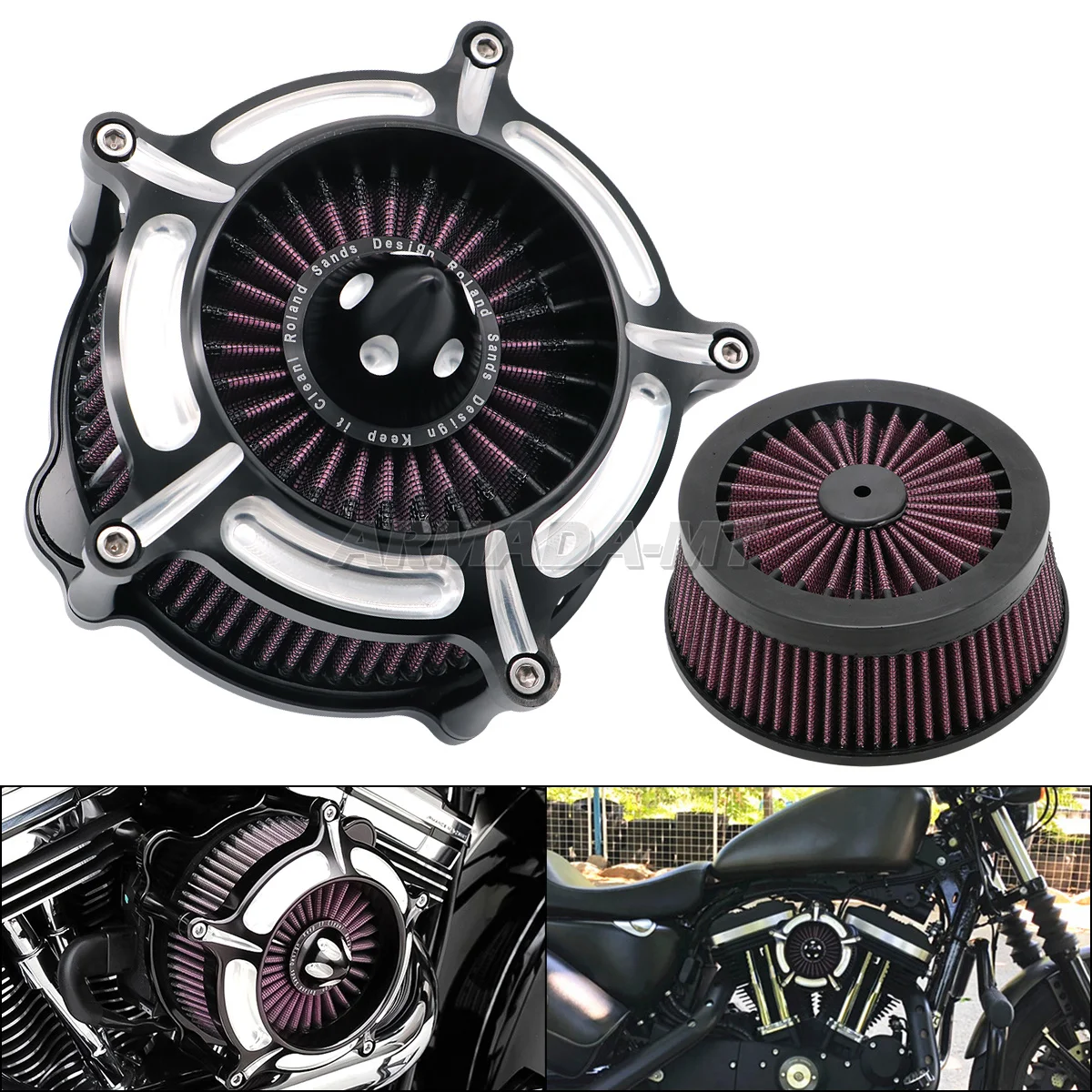 Motorcycle RSD Turbine Air Cleaner Matte Black Intake Filter For Harley Sportster Iron XL1200 XL883 Forty Eight X48 72 1991-2022