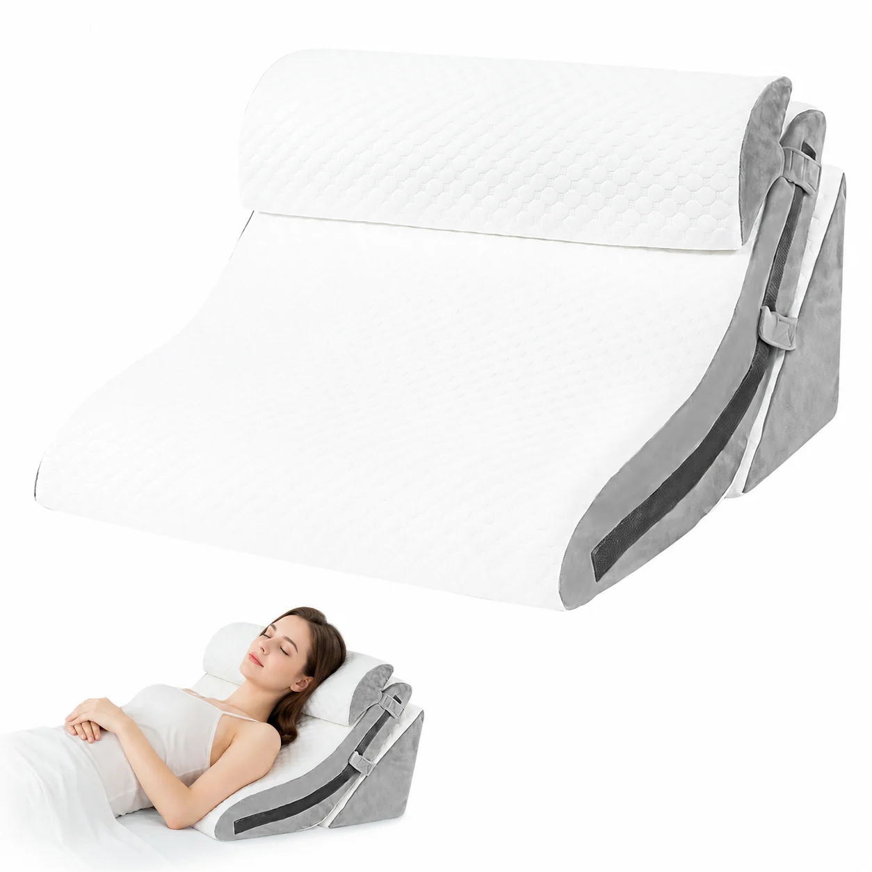 Oreiller en mousse à mémoire de forme réglable et respirant pour le soutien de l'inclinaison du lit, soulagement du reflux acide, du ronflement et de la douleur aux pattes arrière