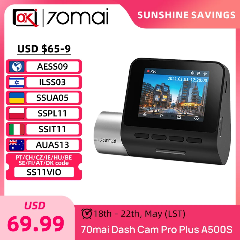 Global Version 70mai Dash Cam Pro Plus A500S 1944P Car DVR Set in