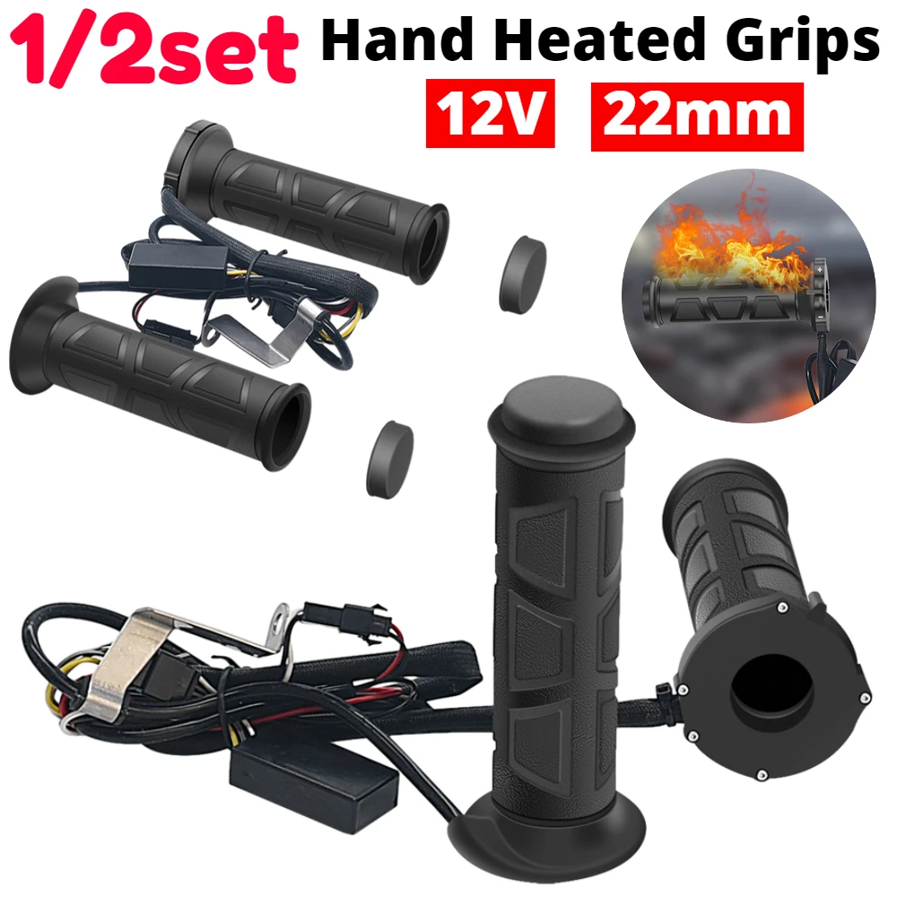 

22mm Motorcycle Hand Heated Grips 12V Electric Heating Handle Waterproof Motorcycle Heated Handgrips Hot Wire Grip Hand Warmer