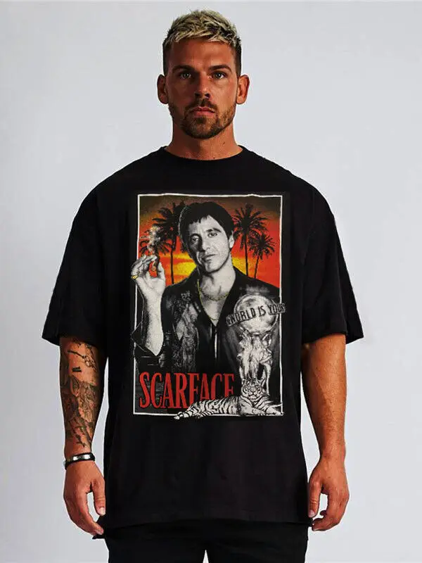 

SCARFACE SMOKING TIGER BLACK T SHIRT MOVIE T SHIRTS MEN'S SIZES