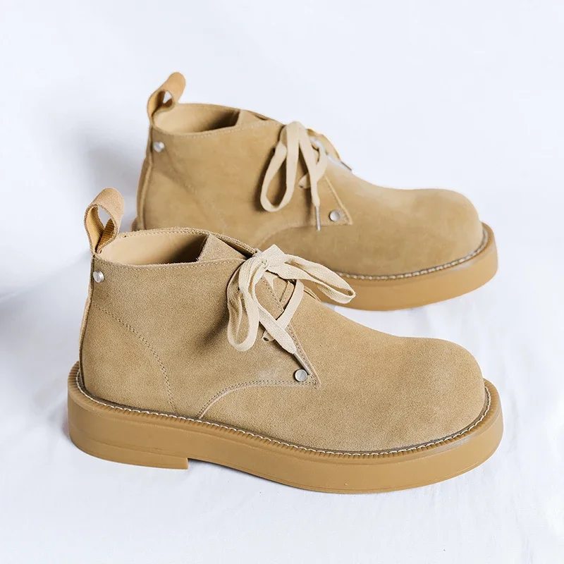 

British Style Genuine Leather Men Ankle Boots Winter Top Quality Comfy Natural Cow Leather Outdoor Shoes Non-Slip Walking Boots