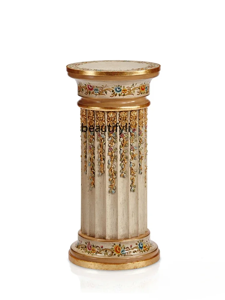 

French-Style European-Style Heavy Industry Carving Painted Apricot White Rose Gilding Cylindrical Flower Stand