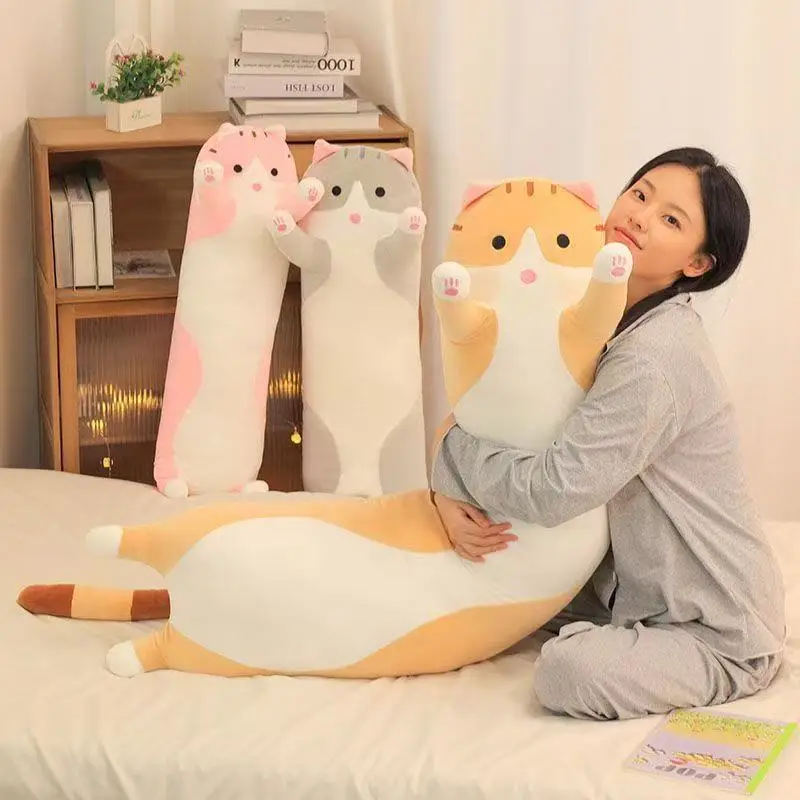 50/70/90/110/130cm Lustige, niedliche, weiche, lange Katzen-Plüschtiere – Nickerchen-Kissen fürs Büro, Schlafzimmer, Heimdekoration, Puppe für Kinder, Mädchen, Geschenk