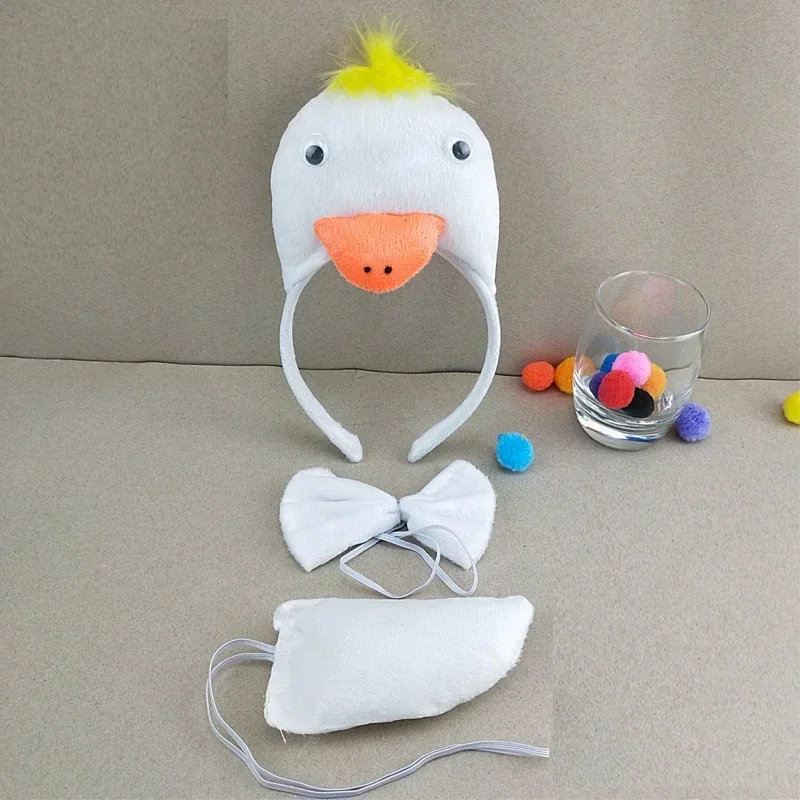 Women Girls Yellow Duck White Goose Animal Costume Headband Bowtie Tail Tutu Set for Halloween Christmas Cosplay Party