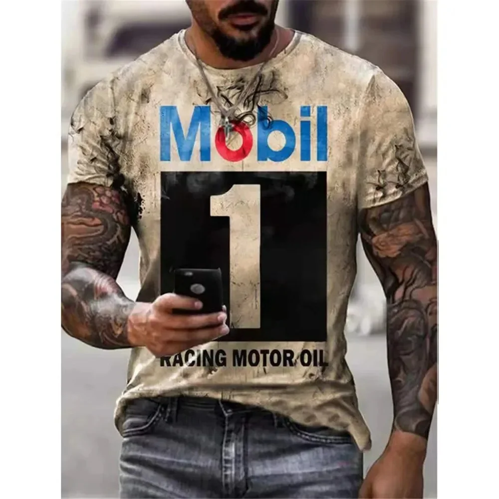 MOBIL Men's T-Shirt 3D Graphics Texaco Car Oil Pullover Fashion Summer Casual Tops Sweatshirt Men's Harajuku T-Shirt Clothing