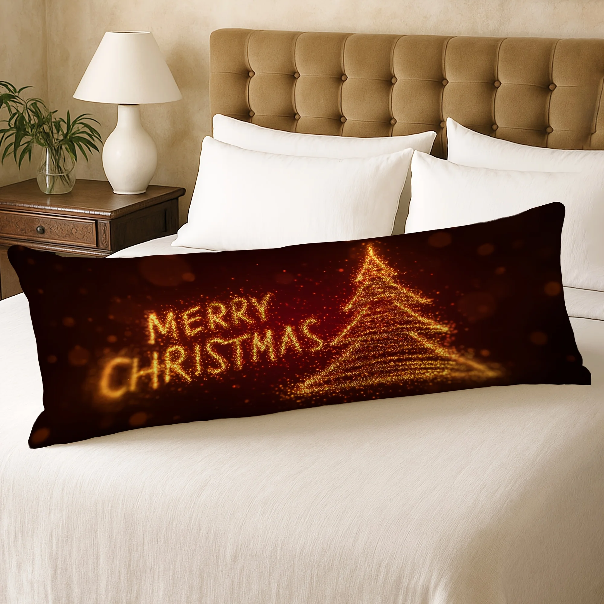 1pc Body Pillowcase Christmas Decoration Modern Art Light Pine Tree Line 20*54 Inches Suitable for Living Room Bedroom Sofa Bed