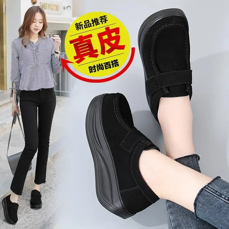 Mom autumn first layer cowhide nurse female comfortable soft sole soft surface single leather women's moccasin shoes